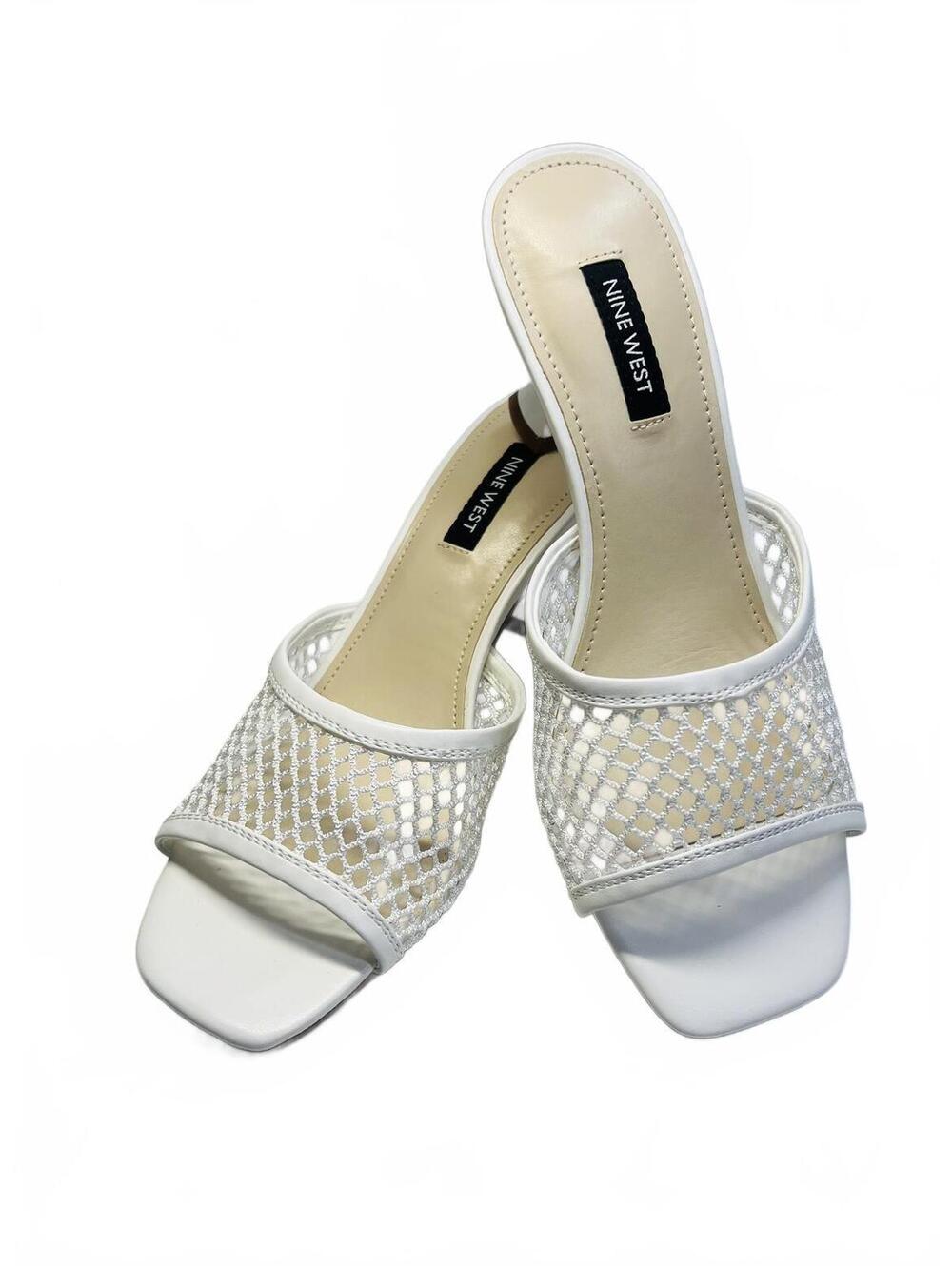 Nine West Women's White Mesh Open Toe Slide Heels Size 7M
